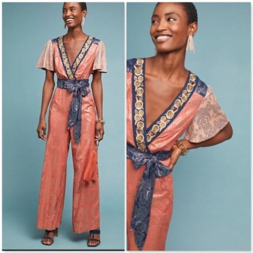 Anthropologie Akemi+Kin Sofia Metallic Jumpsuit Size 4